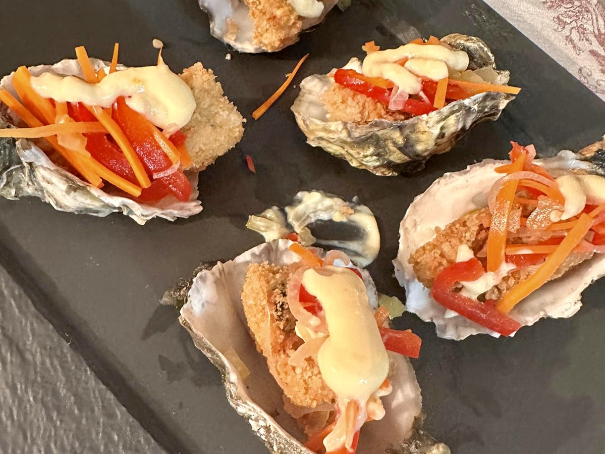 Cooked Panko coated oyster, pickled veg, citrus mayo
